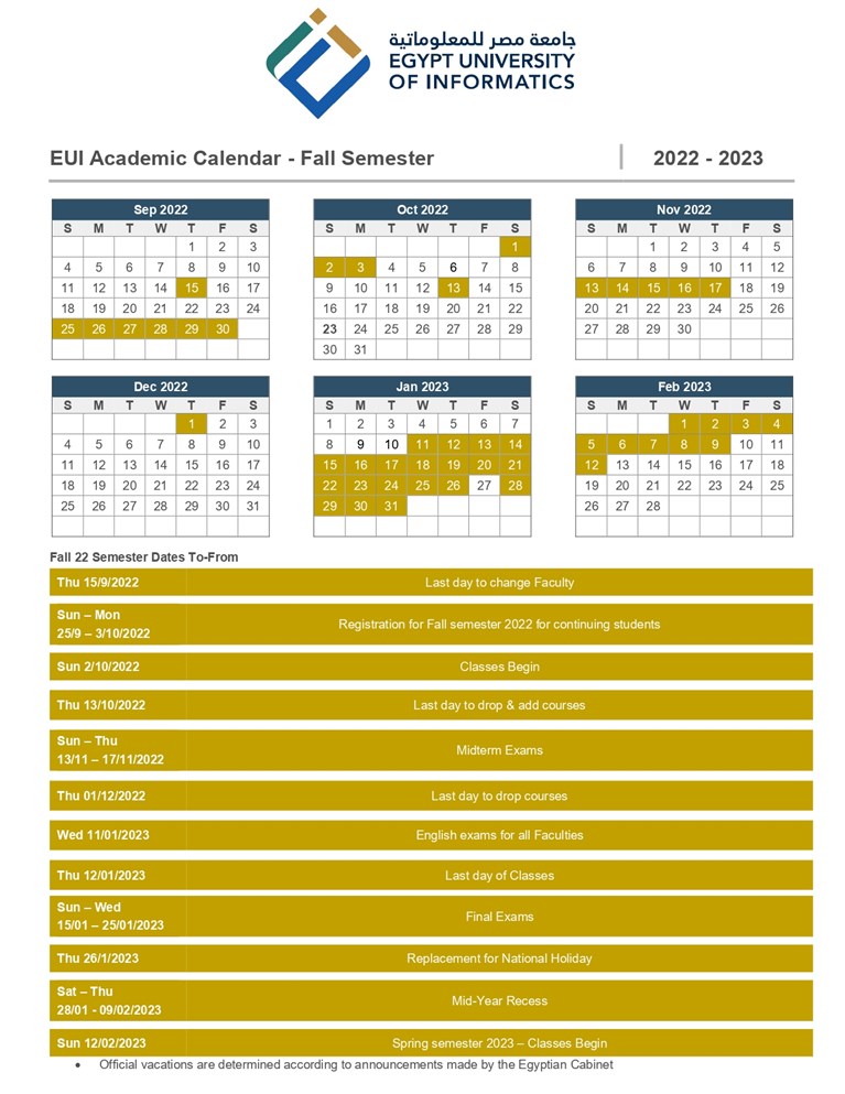 EUI Academic Calendar